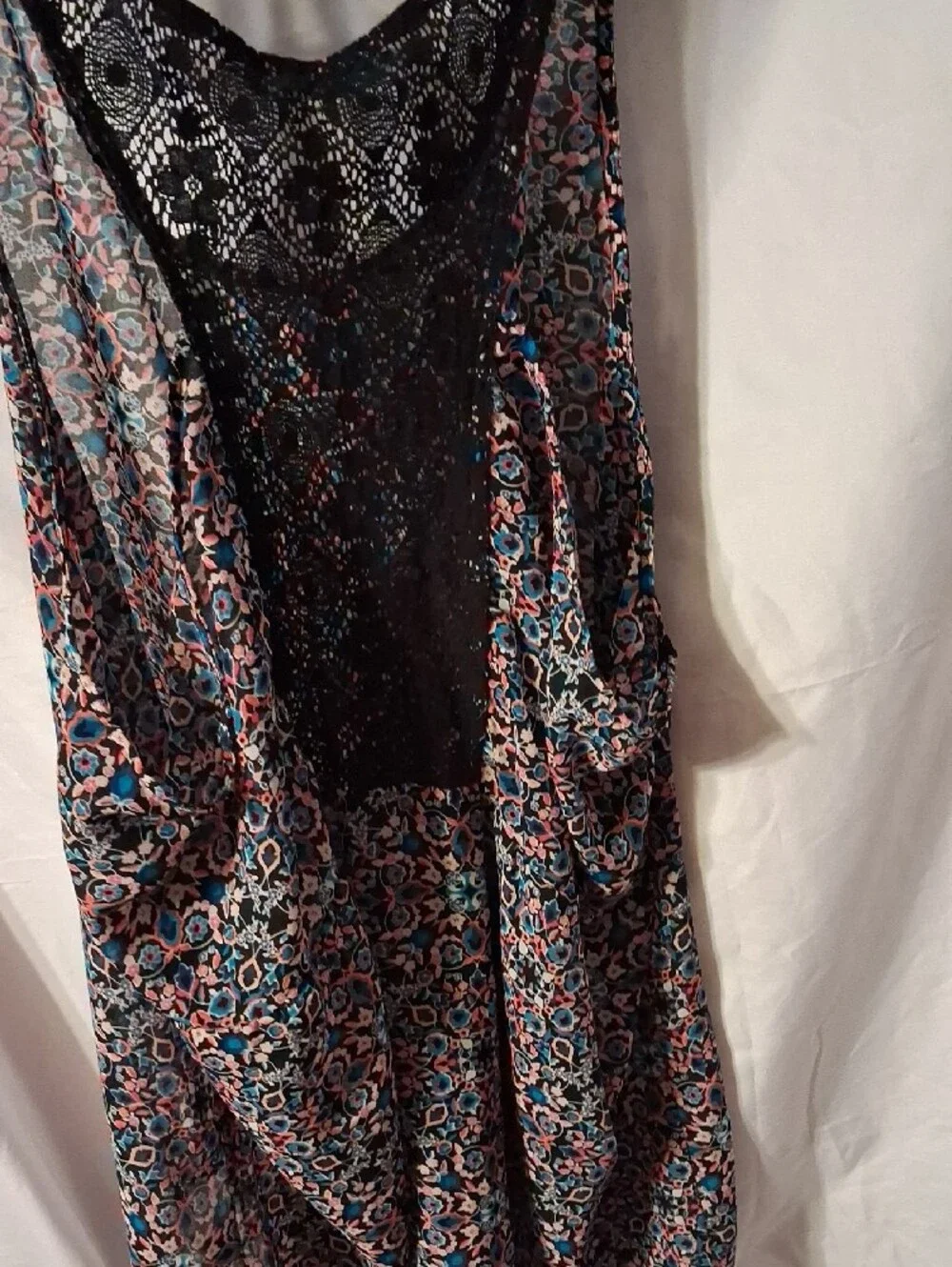 Maurices Coral Open-Knit Cardigan with Navy Patterned Tank - Picture 5 of 5